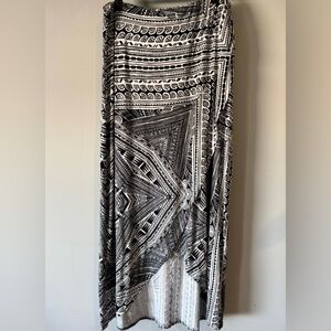 Maeve Tribal Print Tulip Hem Faux Wrap Midi Skirt Medium